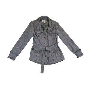 Nick and‎ Mo Jacket Womens Large Gray Multicolor Ruffle Fringe Belted Lined